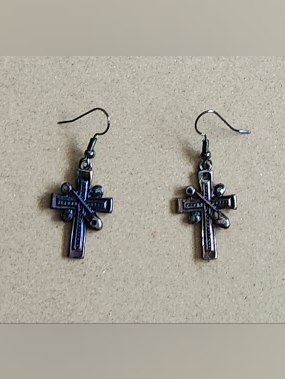 Cross Drop Earrings in Gunmetal